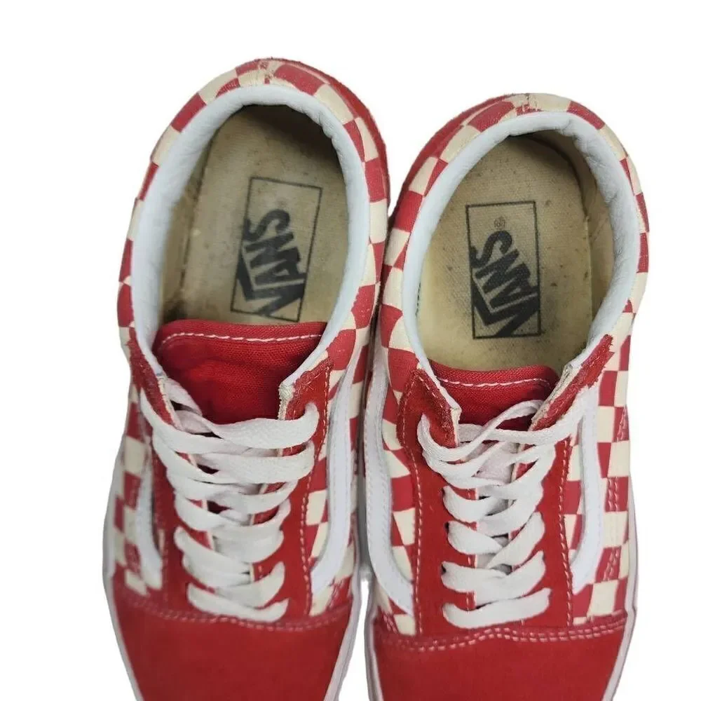 Vans Unisex Red Old Skool Checkerboard Suede‎ Low Top Skate Sneakers M5.5/W7